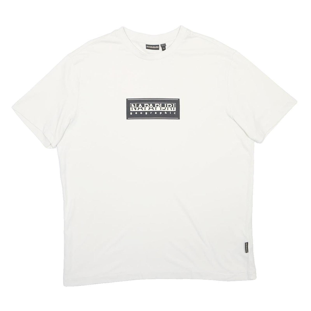 NAPAPIJRI Mens White Graphic T-Shirt XL Short Sleeve Crew Neck Cotton Blend