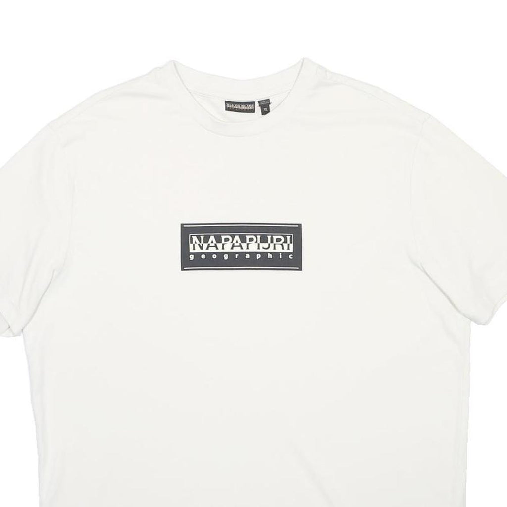 NAPAPIJRI Mens White Graphic T-Shirt XL Short Sleeve Crew Neck Cotton Blend