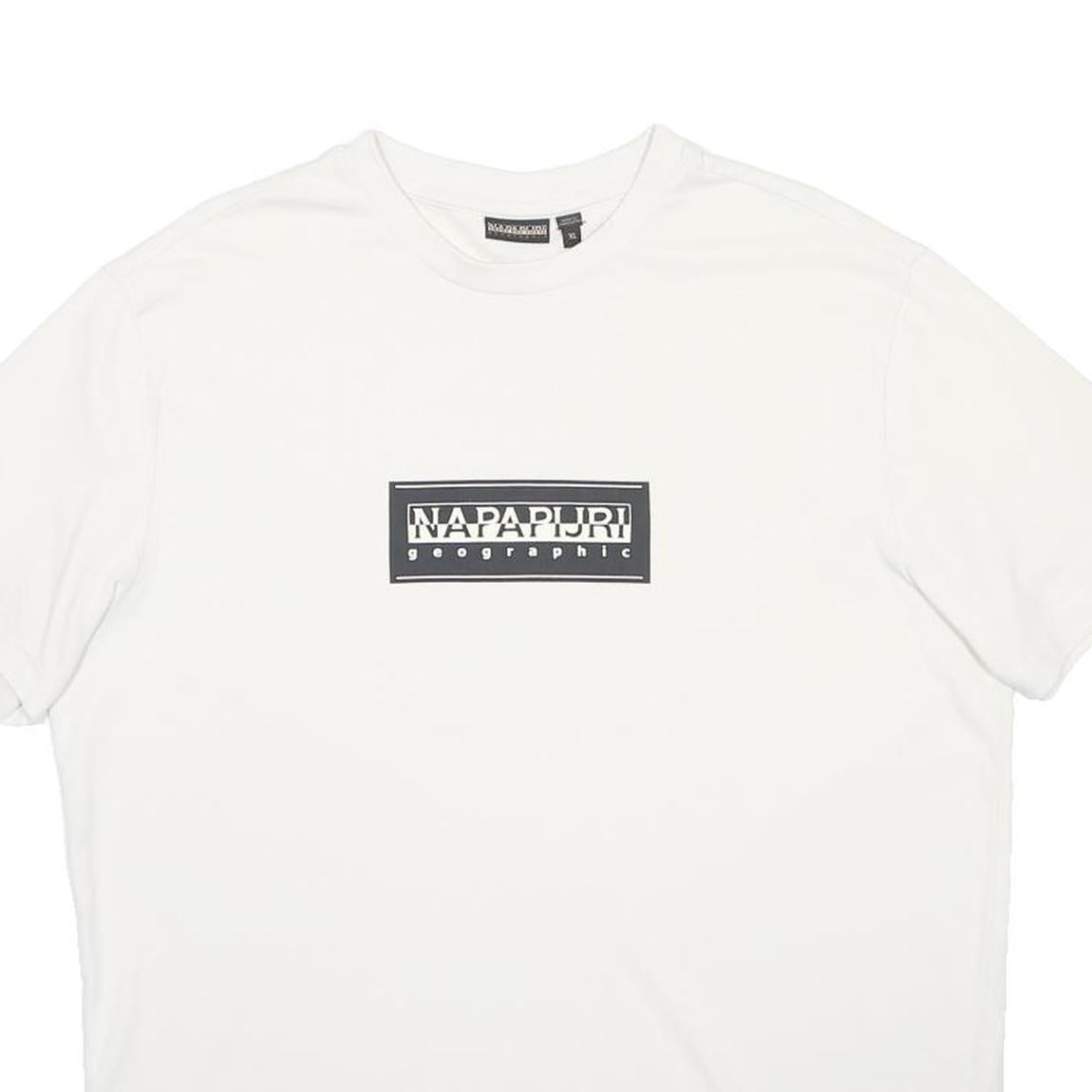 NAPAPIJRI Mens White Graphic T-Shirt XL Short Sleeve Crew Neck Cotton Blend