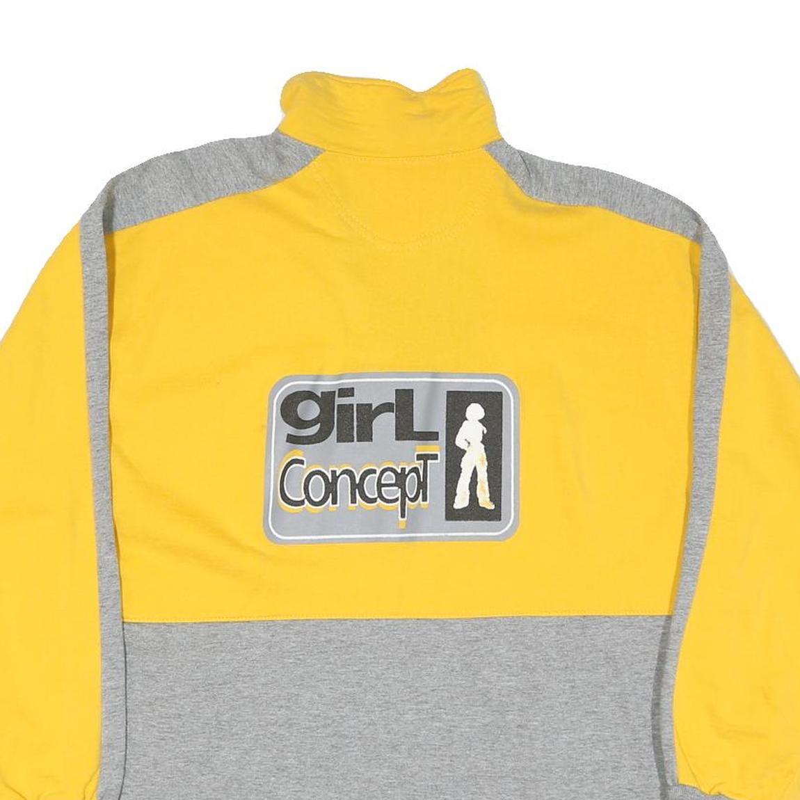Womens Yellow & Grey Sweatshirt Girl Concept Half Zip M Casual Cotton Blend Top