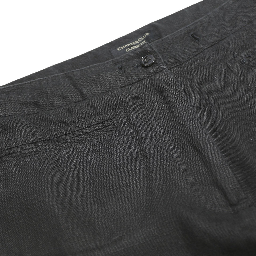 CHARTER CLUB Womens Linen Black Classic Straight Trousers W34 L32 Zip Closure