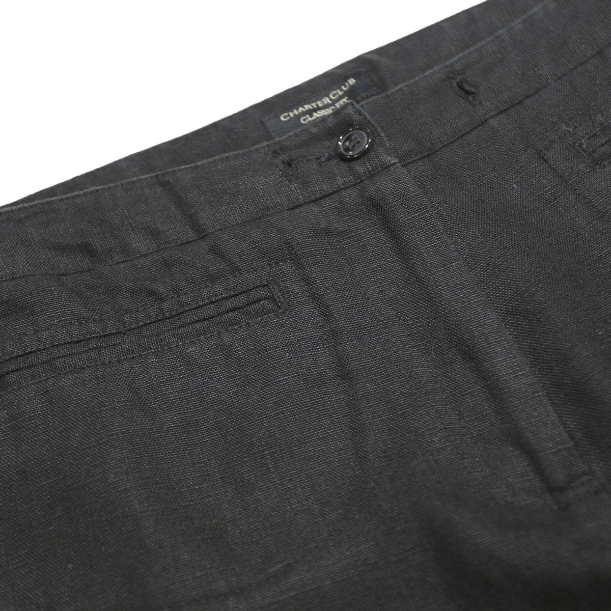 CHARTER CLUB Womens Linen Black Classic Straight Trousers W34 L32 Zip Closure