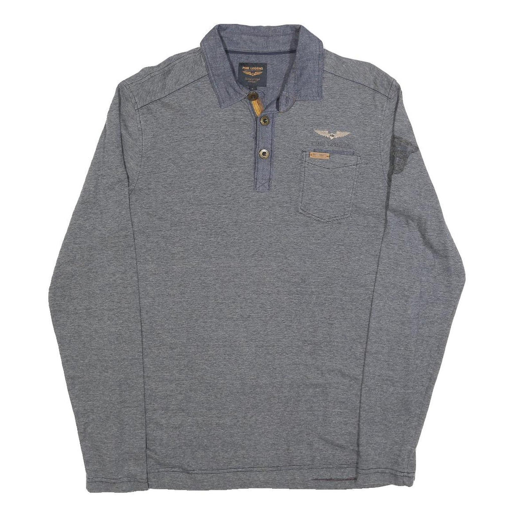 PME LEGEND Mens Grey Long Sleeve Plain L Cotton Blend Polo Shirt Casual Wear