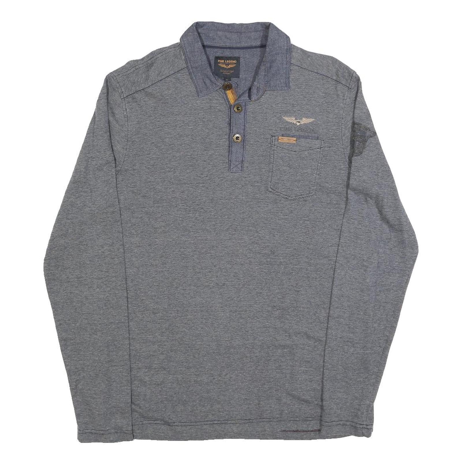 PME LEGEND Mens Grey Long Sleeve Plain L Cotton Blend Polo Shirt Casual Wear