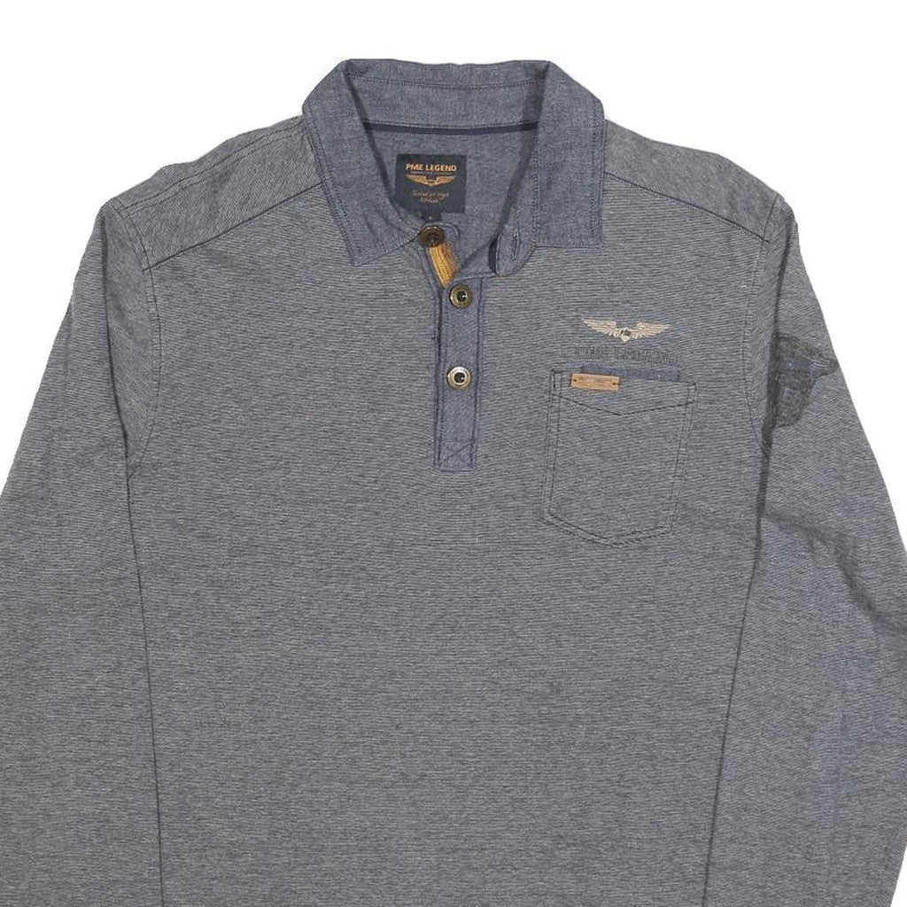 PME LEGEND Mens Grey Long Sleeve Plain L Cotton Blend Polo Shirt Casual Wear