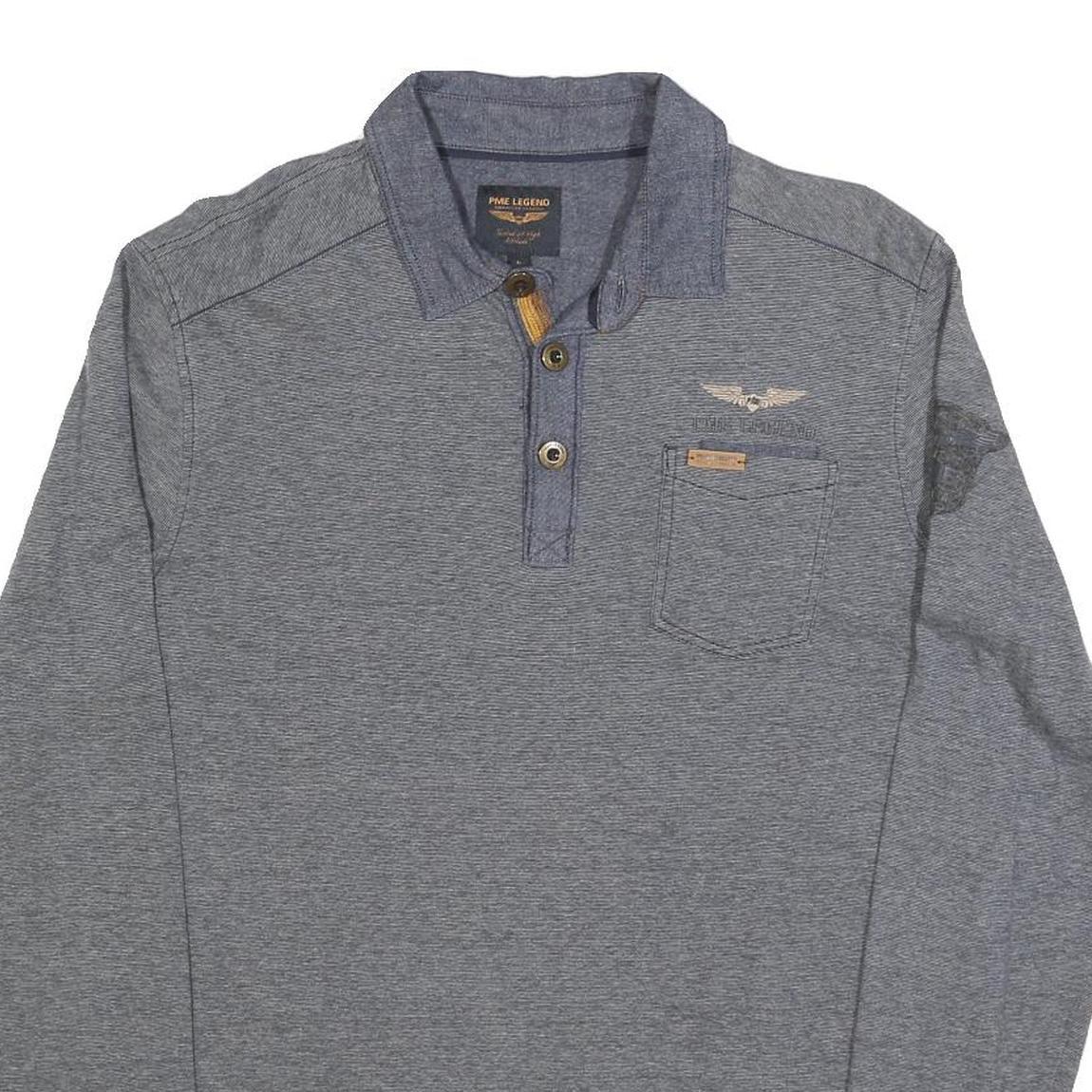 PME LEGEND Mens Grey Long Sleeve Plain L Cotton Blend Polo Shirt Casual Wear