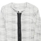 Womens White & Grey Check Cotton Blend Jacket S Woven Zip Closure Stylish