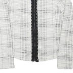 Womens White & Grey Check Cotton Blend Jacket S Woven Zip Closure Stylish