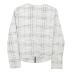 Womens White & Grey Check Cotton Blend Jacket S Woven Zip Closure Stylish