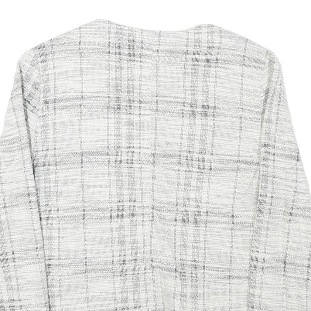 Womens White & Grey Check Cotton Blend Jacket S Woven Zip Closure Stylish