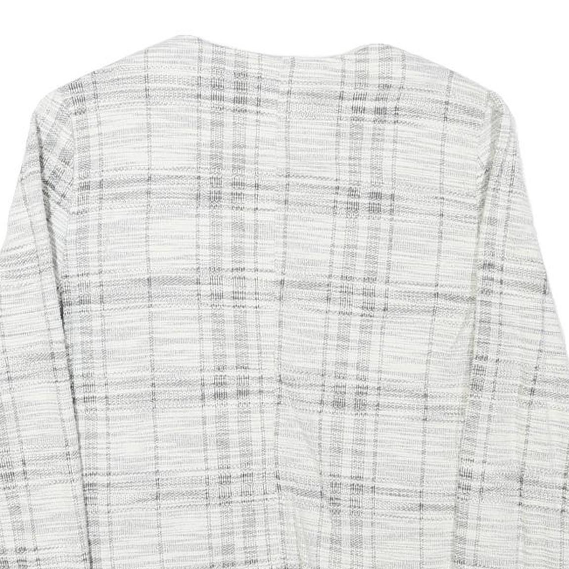Womens White & Grey Check Cotton Blend Jacket S Woven Zip Closure Stylish