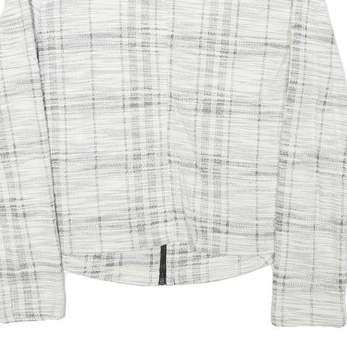 Womens White & Grey Check Cotton Blend Jacket S Woven Zip Closure Stylish