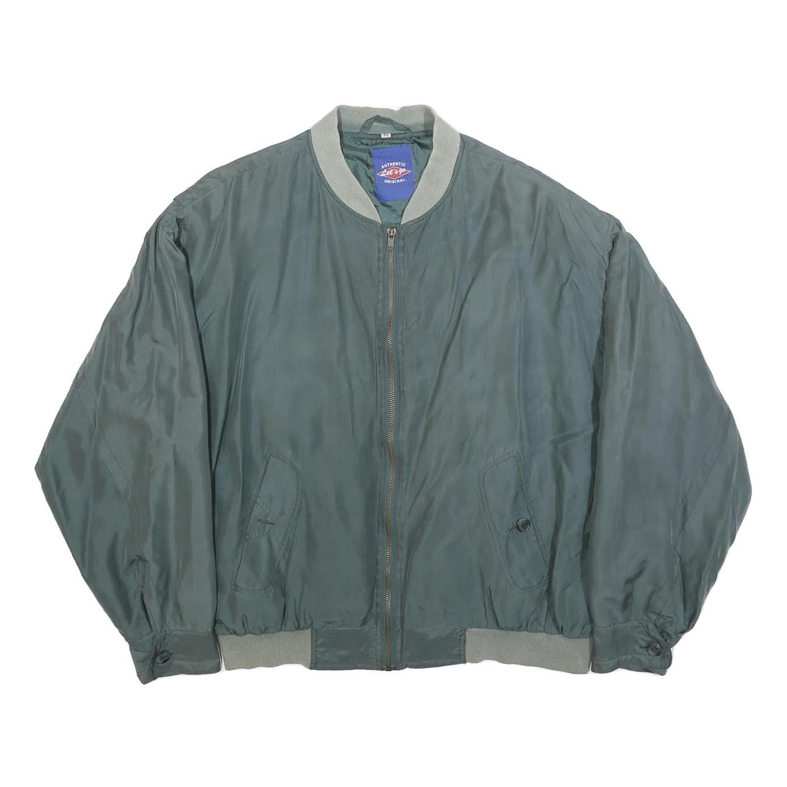 LET'S GO Mens Green Silk Bomber XL Jacket Plain Zip Pocketed