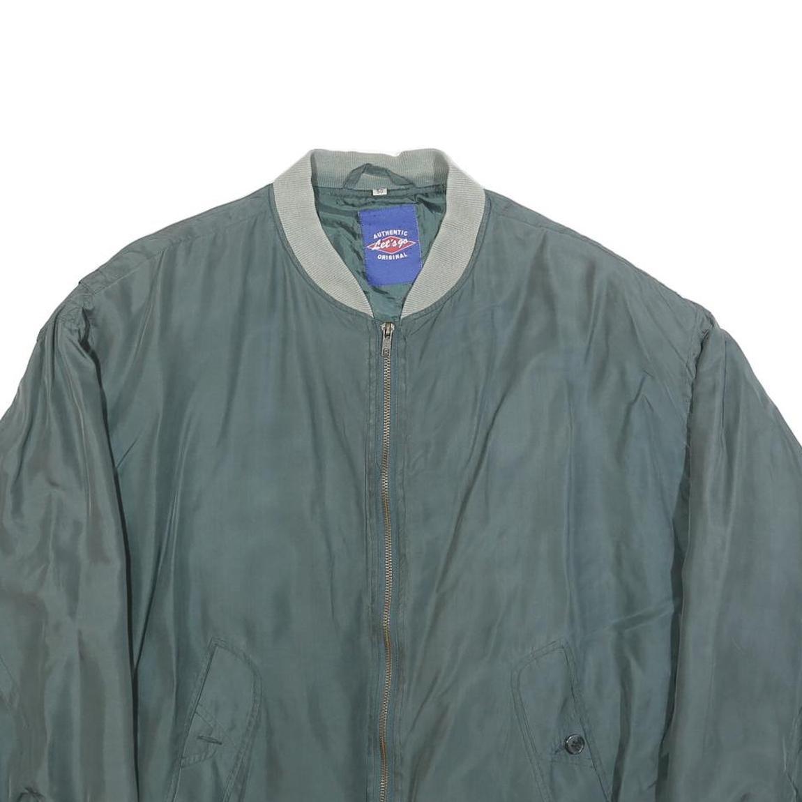 LET'S GO Mens Green Silk Bomber XL Jacket Plain Zip Pocketed