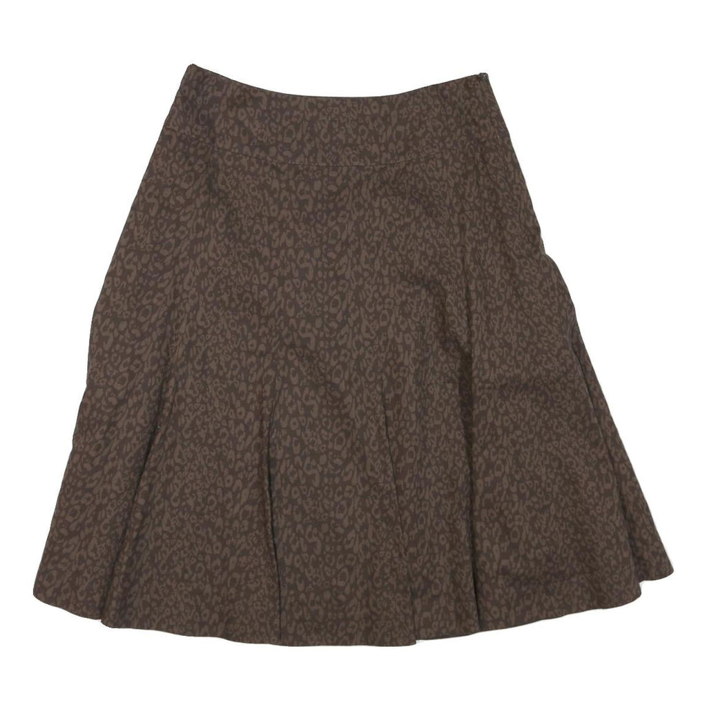 LAURA ASHLEY Womens Brown Animal Print Pleated Midi Polyester Blend Skirt UK 12
