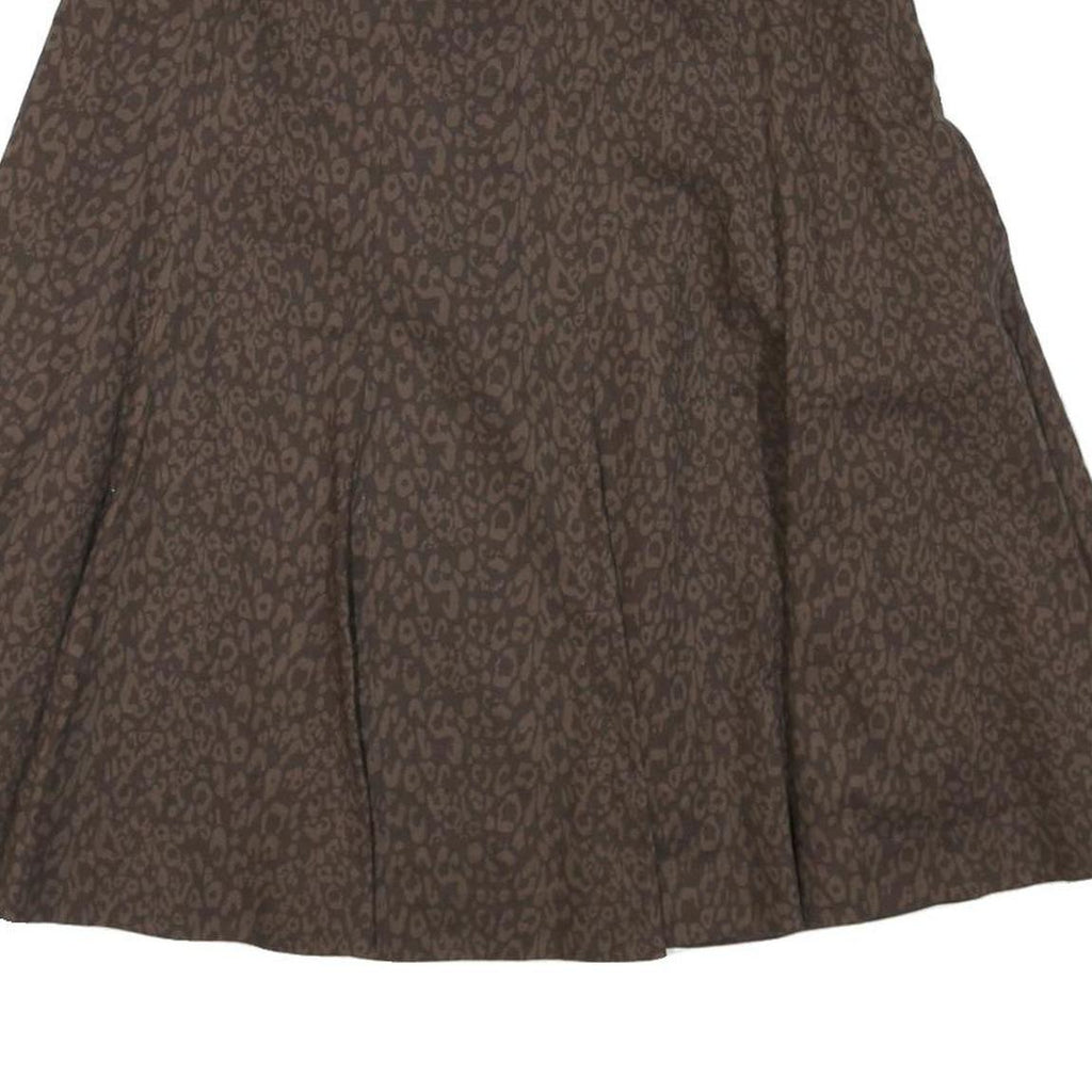 LAURA ASHLEY Womens Brown Animal Print Pleated Midi Polyester Blend Skirt UK 12