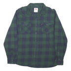 LEVI'S Mens Green Navy Check Shirt L Cotton Blend Casual Long Sleeve Button
