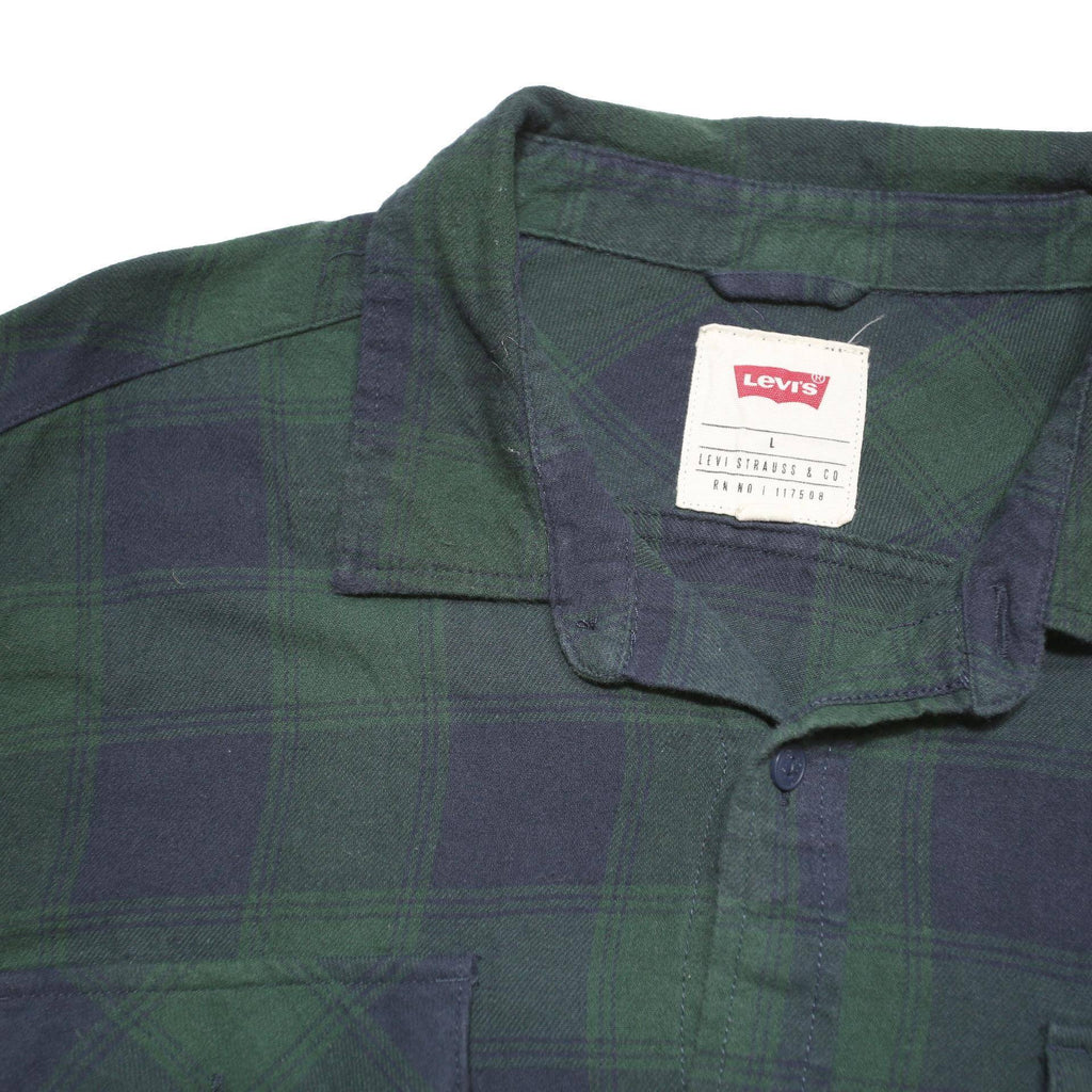 LEVI'S Mens Green Navy Check Shirt L Cotton Blend Casual Long Sleeve Button