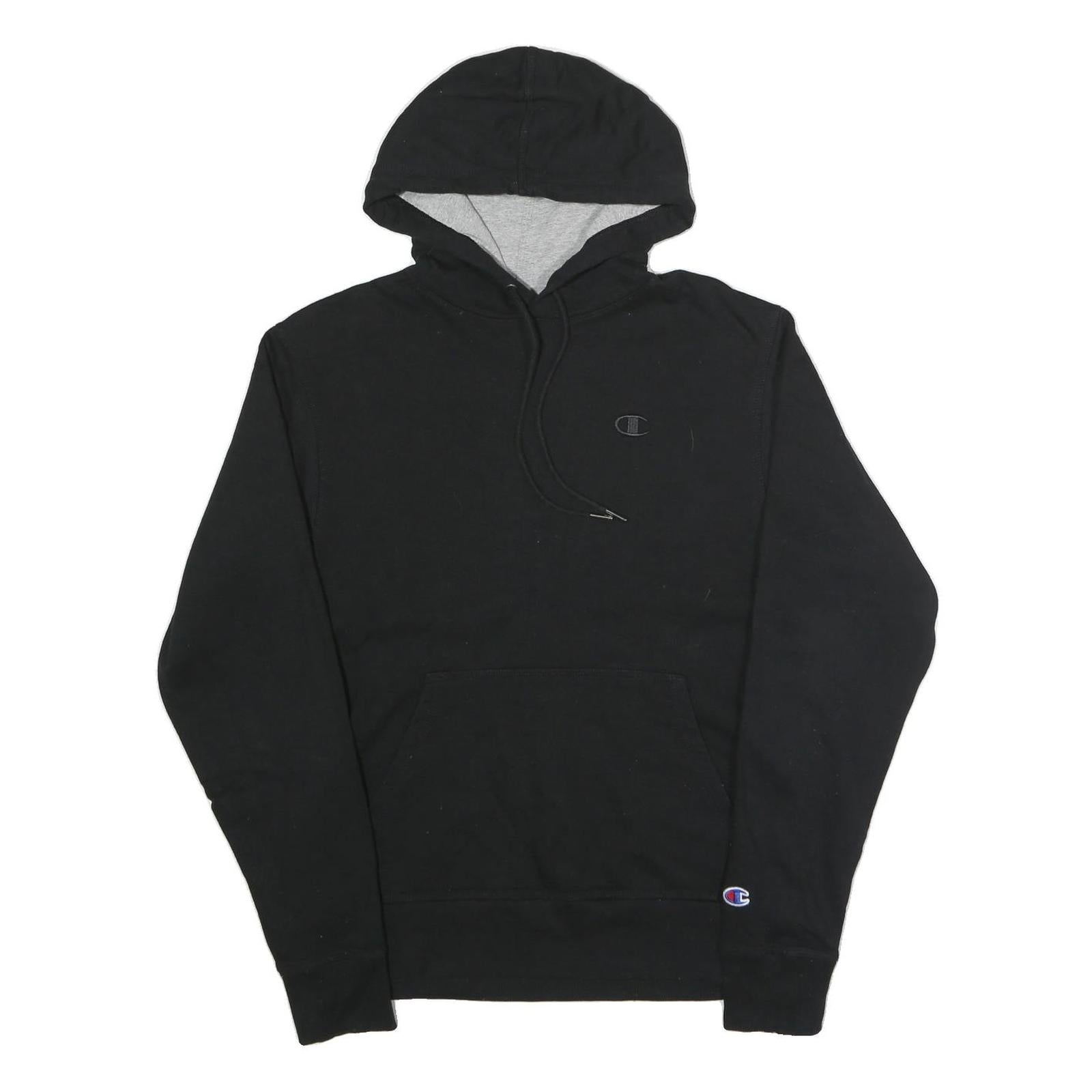 CHAMPION Mens Black Hoodie S Cotton Blend Pullover Drawstring Hoodie