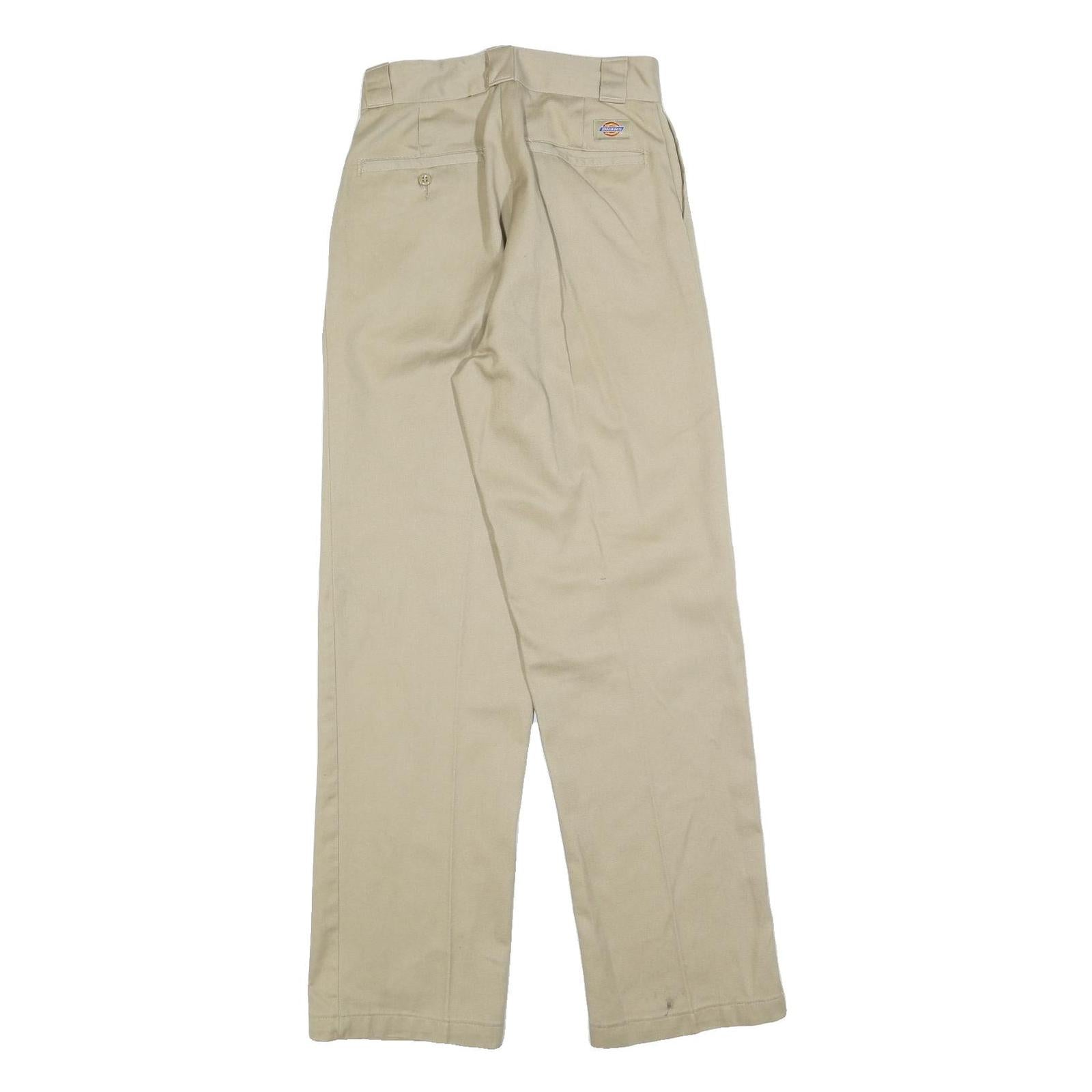 DICKIES Mens Cotton Blend Beige Regular Straight Leg Trousers W26 L32 Workwear