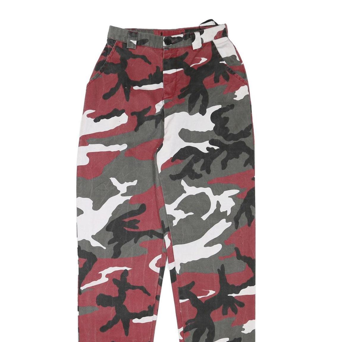Womens Relaxed Fit Red Black & Grey Camouflage Cotton Blend Trousers W24 L32 Zip