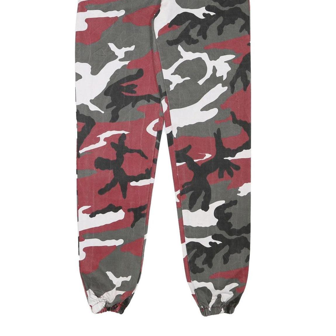 Womens Relaxed Fit Red Black & Grey Camouflage Cotton Blend Trousers W24 L32 Zip