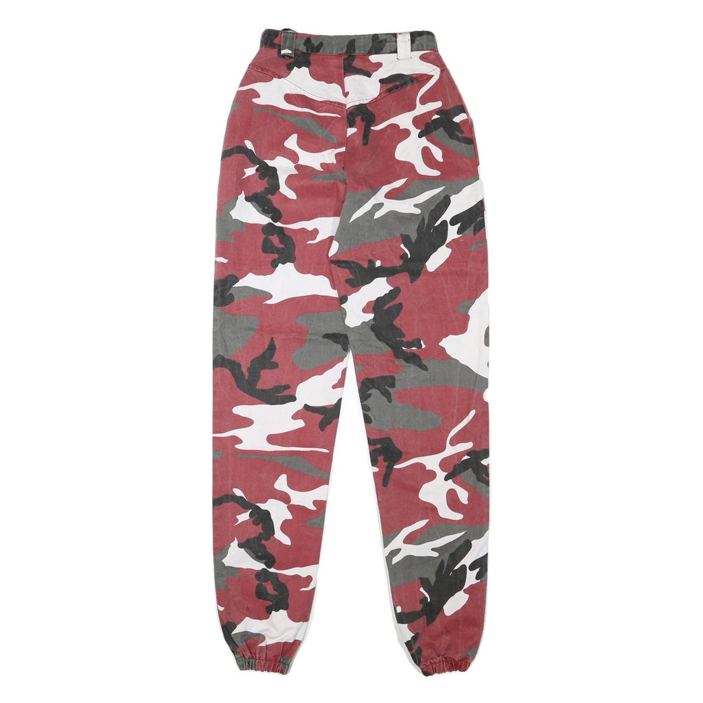 Womens Relaxed Fit Red Black & Grey Camouflage Cotton Blend Trousers W24 L32 Zip