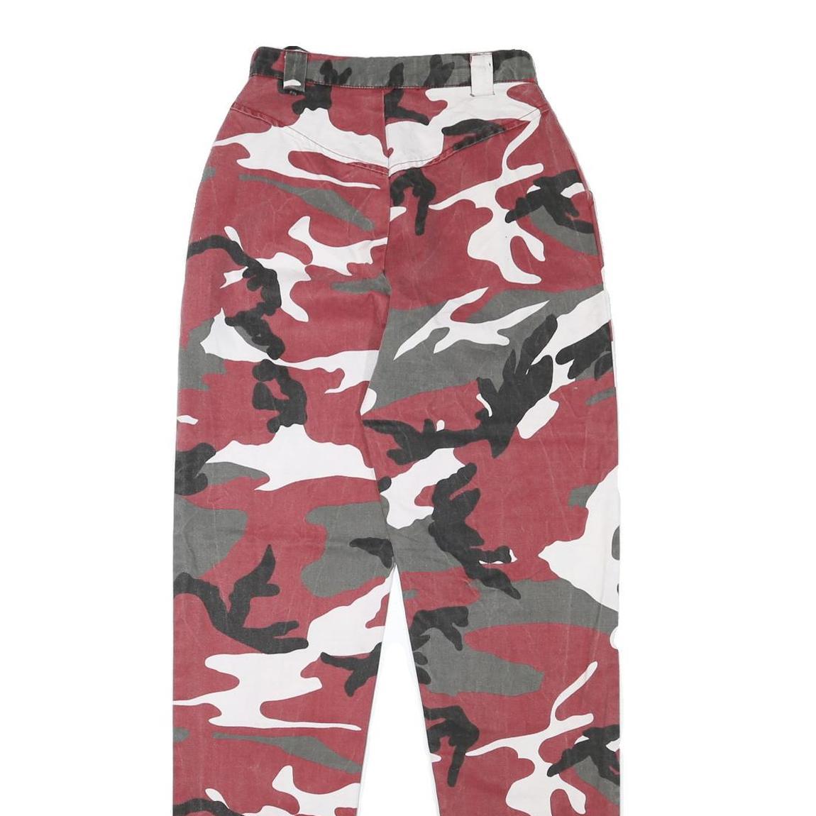 Womens Relaxed Fit Red Black & Grey Camouflage Cotton Blend Trousers W24 L32 Zip