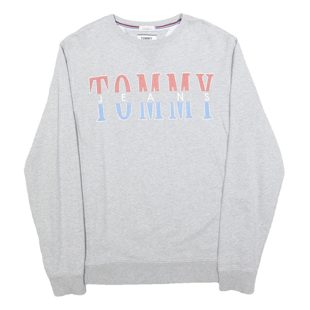 TOMMY JEANS Mens Grey Cotton Blend Crew Neck M Sweatshirt Logo Print Casual
