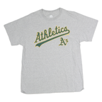 MAJESTIC Mens Grey Athletics A's Graphic T-Shirt L Short Sleeve Crew Neck Cotton