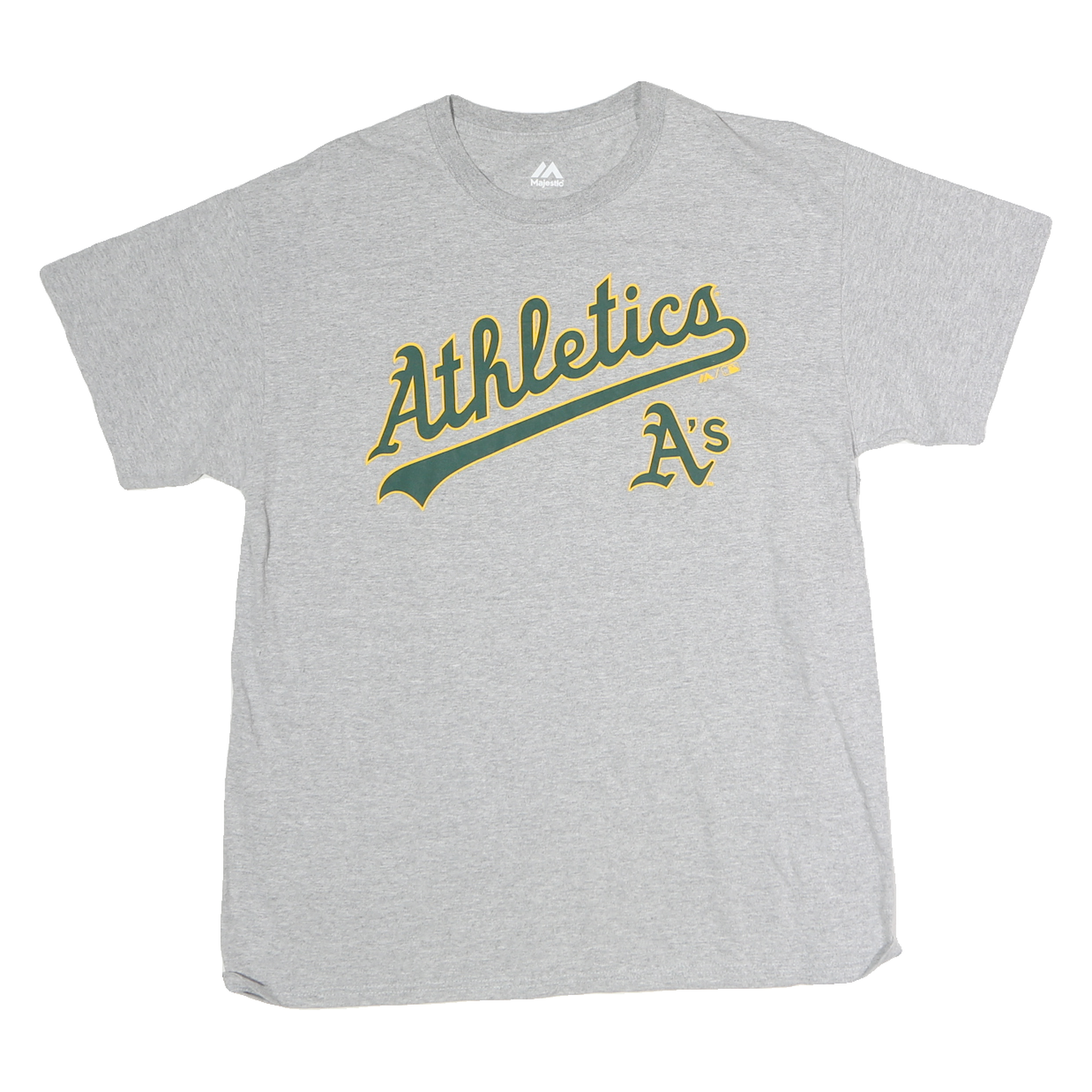 MAJESTIC Mens Grey Athletics A's Graphic T-Shirt L Short Sleeve Crew Neck Cotton