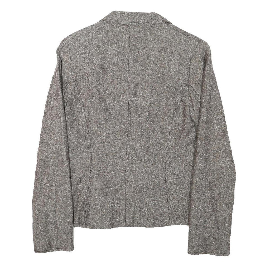 H&M Womens Grey Brown Cotton Blend Button Jacket S Woven Tailored Chic