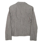H&M Womens Grey Brown Cotton Blend Button Jacket S Woven Tailored Chic