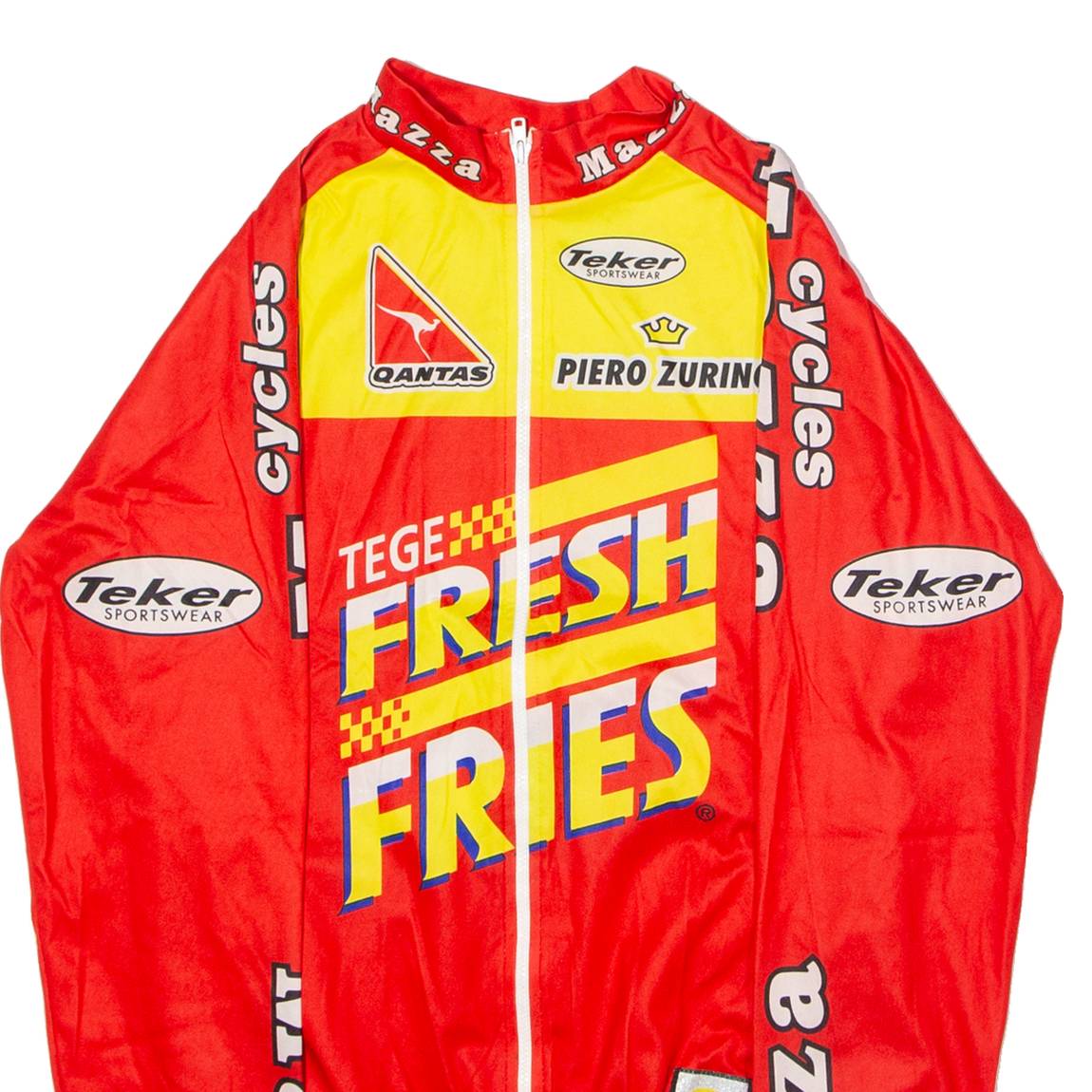 TEKER Mazza Cycles Wind-Tex Full Zip Cycling Mens Jersey Red High Neck M