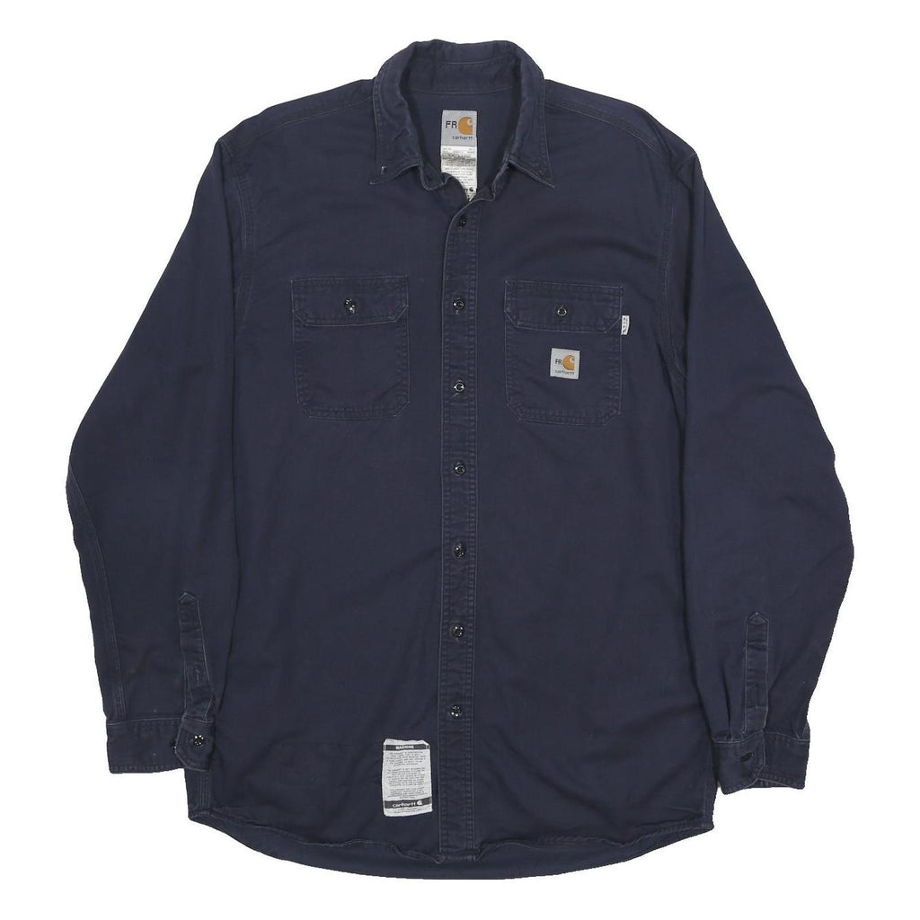 CARHARTT Mens Navy Blue Workwear Shirt L Cotton Blend Durable Button Front