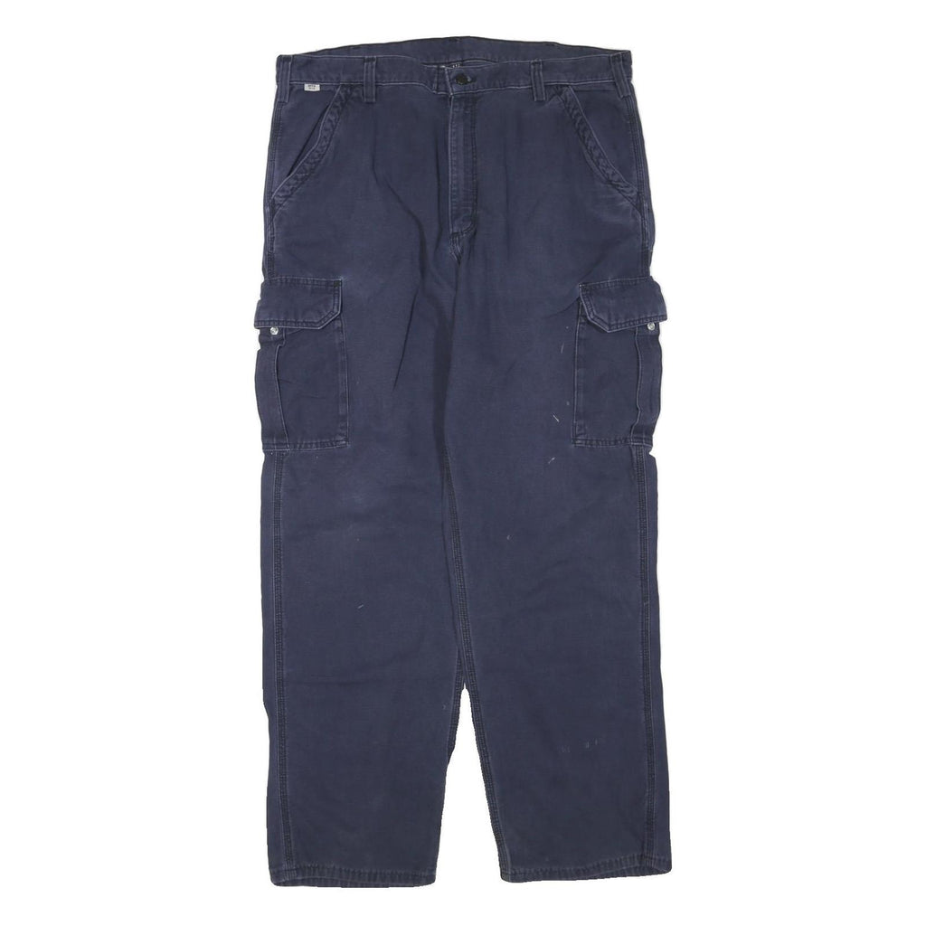 CARHARTT Mens Navy Blue Regular Fit Straight Trousers W40 L34 Cotton Blend Zip