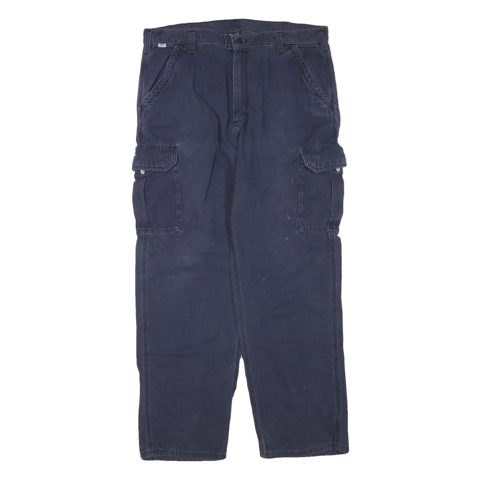 CARHARTT Mens Navy Blue Regular Fit Straight Trousers W40 L34 Cotton Blend Zip