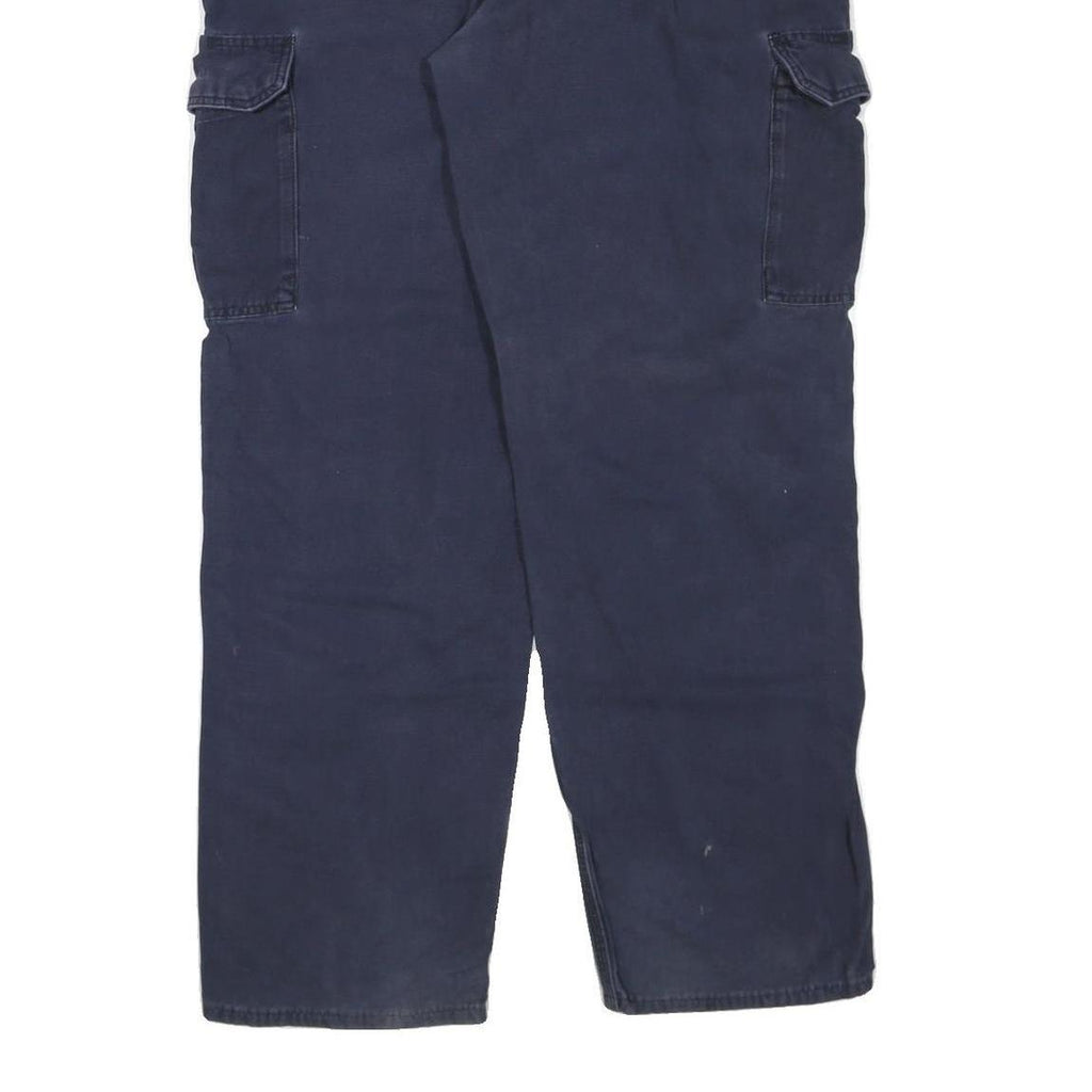 CARHARTT Mens Navy Blue Regular Fit Straight Trousers W40 L34 Cotton Blend Zip