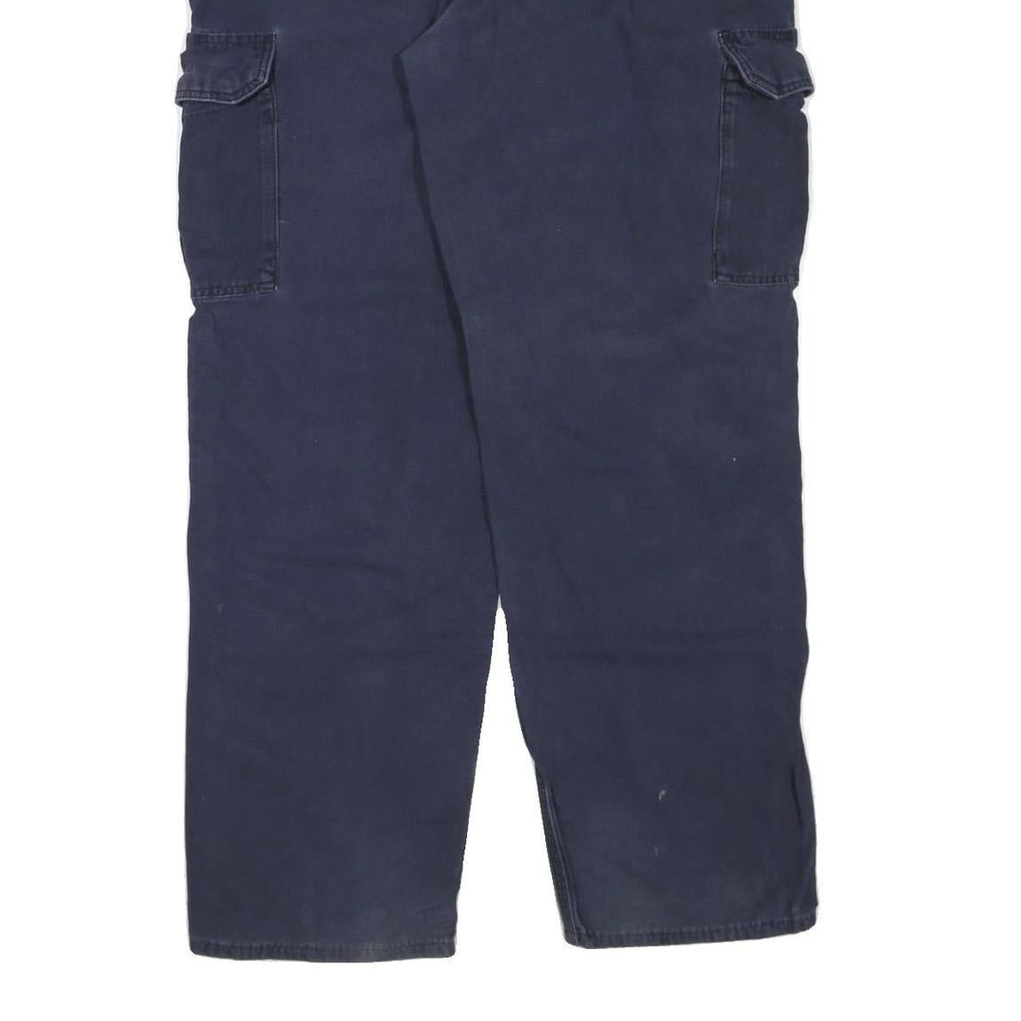 CARHARTT Mens Navy Blue Regular Fit Straight Trousers W40 L34 Cotton Blend Zip