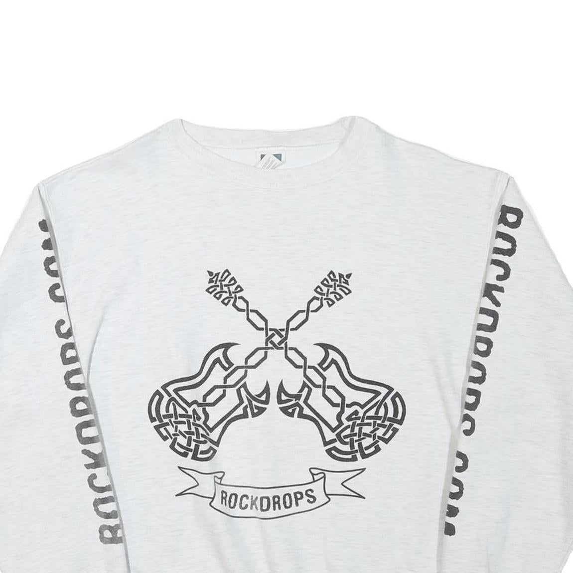 COTTON DELUXE Mens White Rockdrops Crew Neck L Sweatshirt Graphic Print