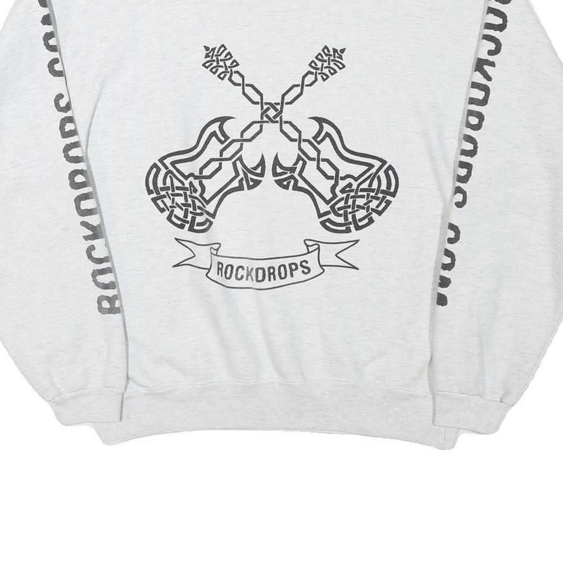 COTTON DELUXE Mens White Rockdrops Crew Neck L Sweatshirt Graphic Print