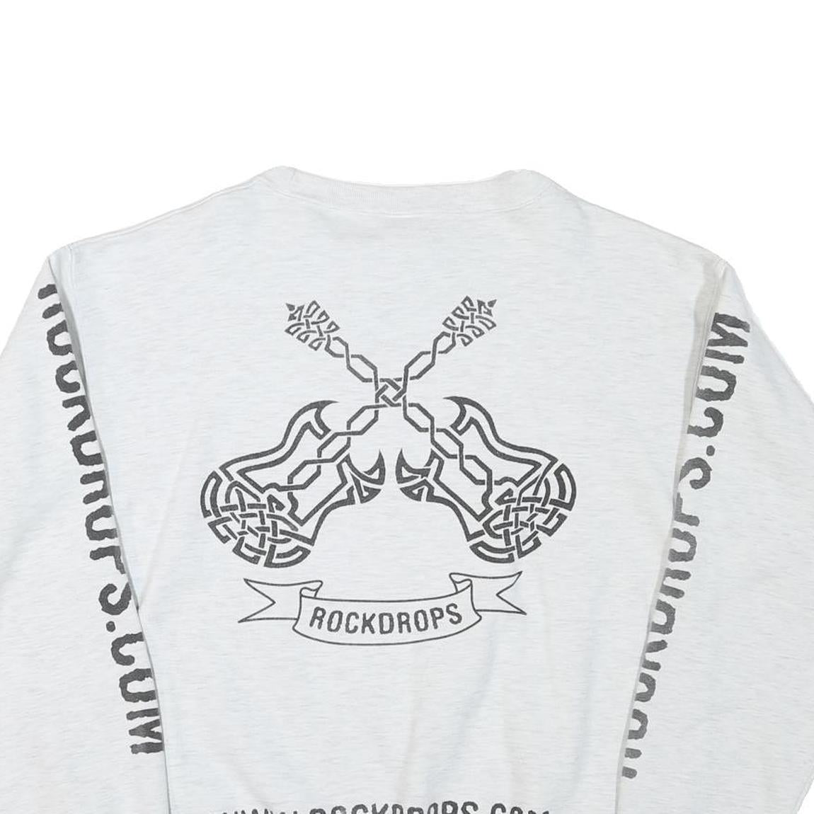 COTTON DELUXE Mens White Rockdrops Crew Neck L Sweatshirt Graphic Print