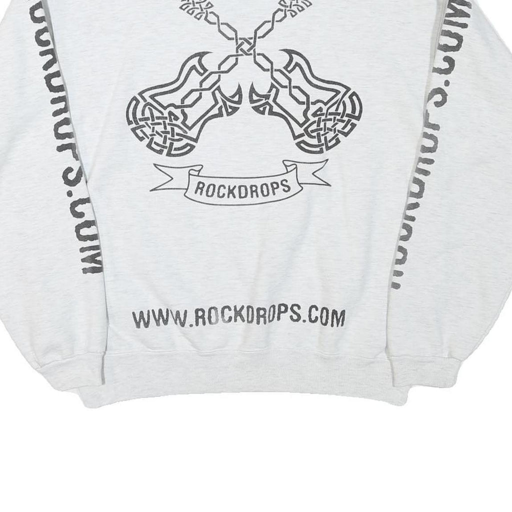 COTTON DELUXE Mens White Rockdrops Crew Neck L Sweatshirt Graphic Print