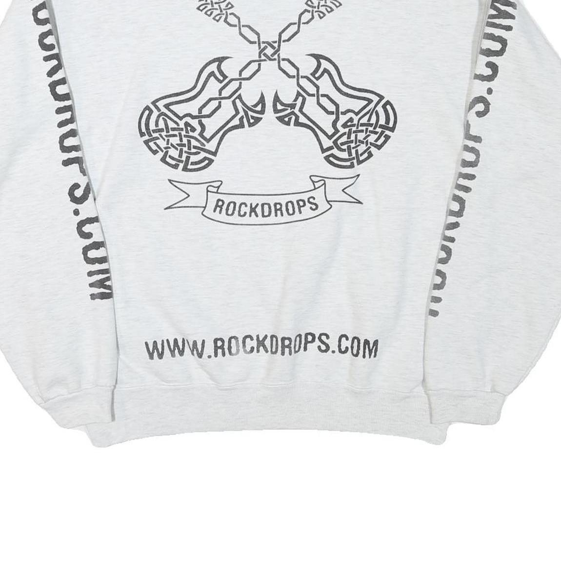 COTTON DELUXE Mens White Rockdrops Crew Neck L Sweatshirt Graphic Print
