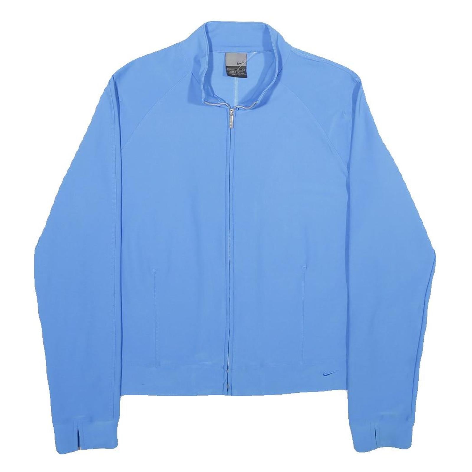 NIKE Womens Blue Zip Jacket M Polyester Blend Plain Stylish Sportswear Active
