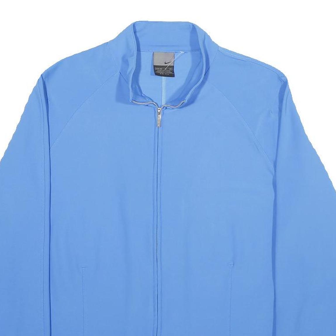 NIKE Womens Blue Zip Jacket M Polyester Blend Plain Stylish Sportswear Active