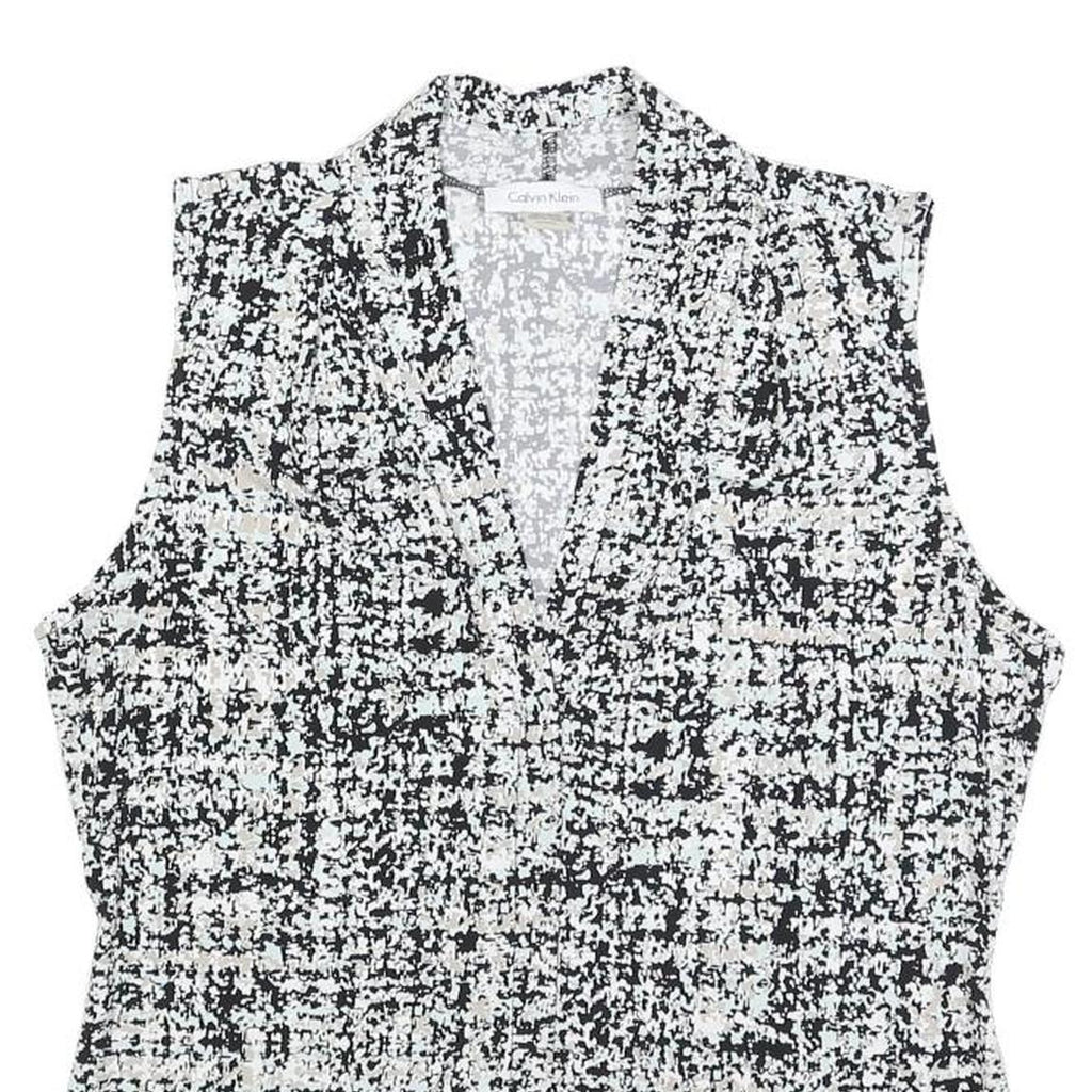 CALVIN KLEIN Womens Black & White Printed Sleeveless V-Neck Top M Elegant