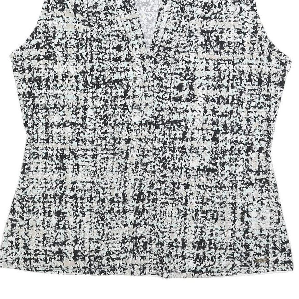 CALVIN KLEIN Womens Black & White Printed Sleeveless V-Neck Top M Elegant