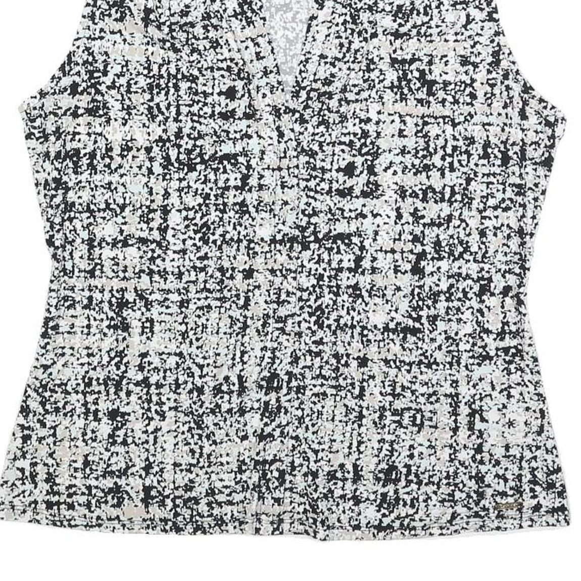 CALVIN KLEIN Womens Black & White Printed Sleeveless V-Neck Top M Elegant