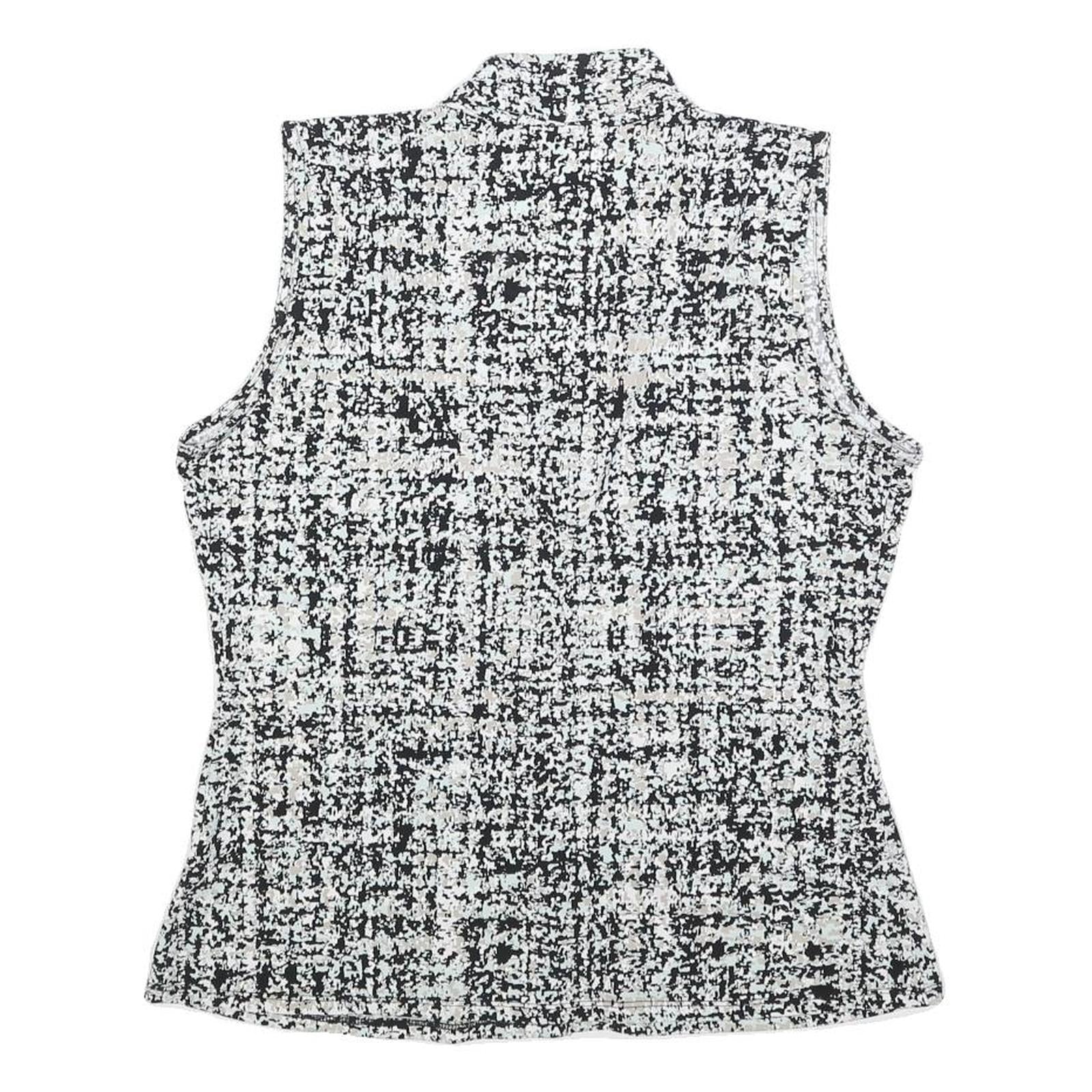 CALVIN KLEIN Womens Black & White Printed Sleeveless V-Neck Top M Elegant